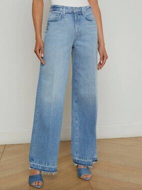 $299 NWT L'Agence Zion Blue Scottie High Rise Wide Denim Jeans size 25/28"